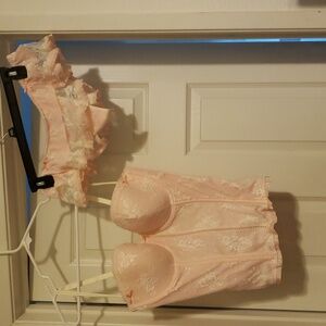 Pink and White Lace Bra with Structured Cups